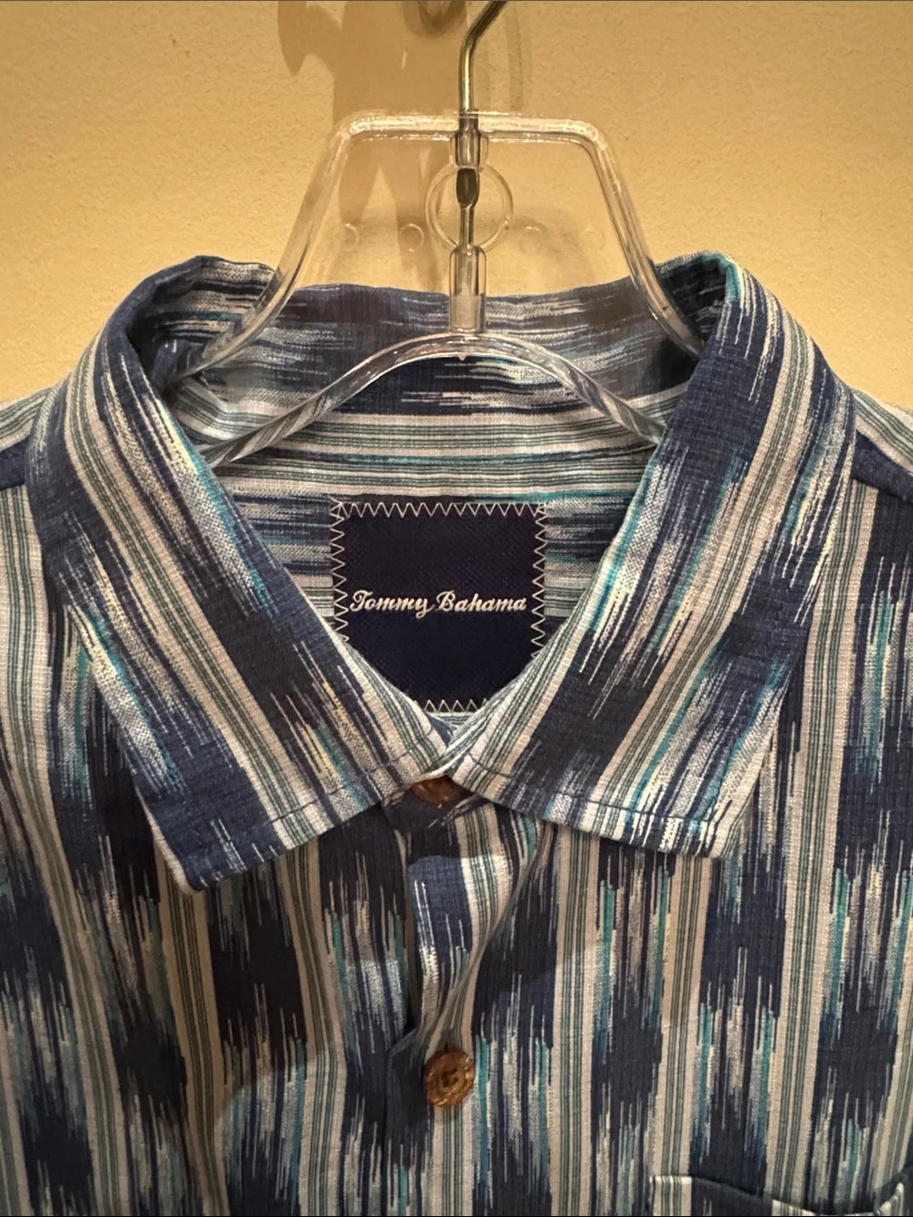 Tommy Bahama Navy and Light Blue Striped Short-Sleeve Button-Down